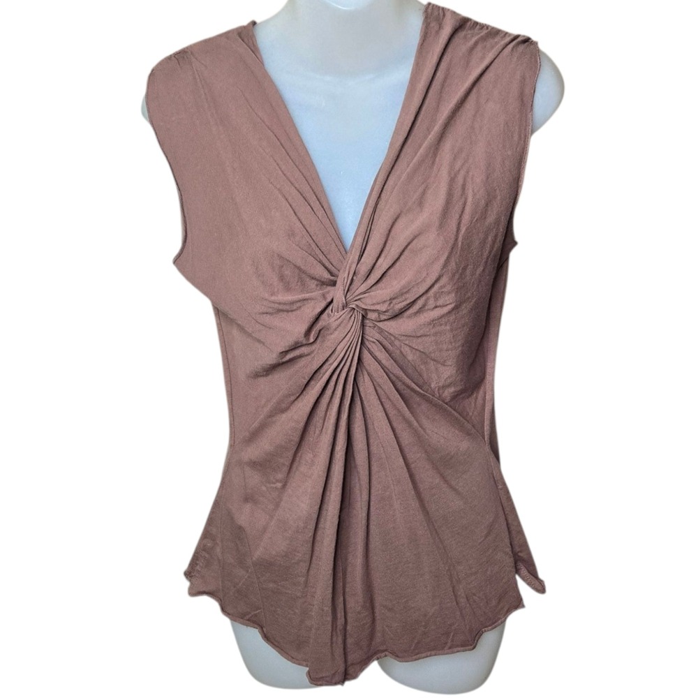 Cabi Womens Twist Front‎ Top Size Small Earthy Granola Chic Brown Cotton
